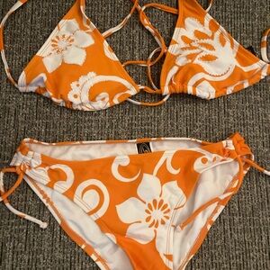 Orange and White Floral Bikini Set